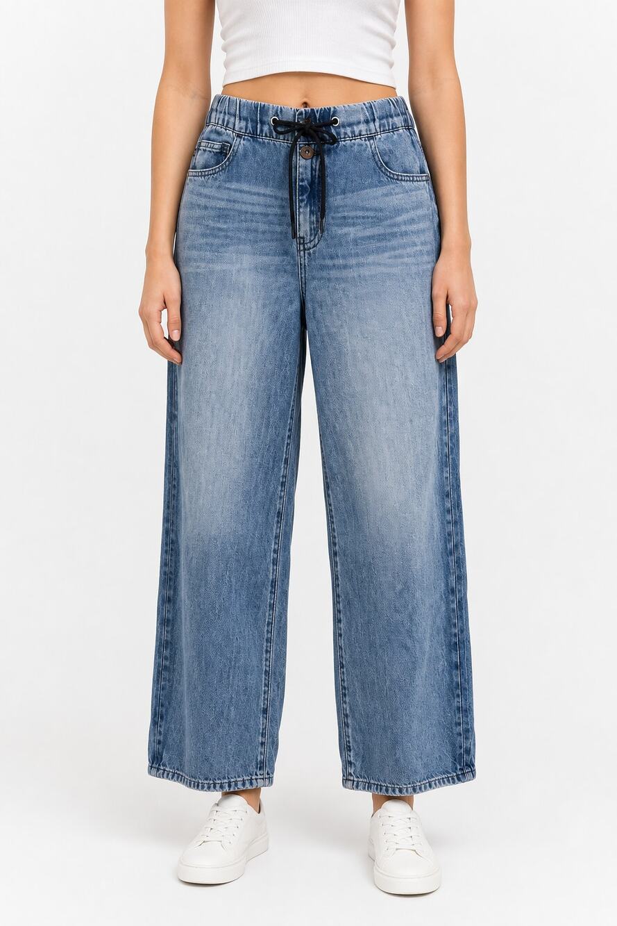 Judy Blue Women's Denim Straight Leg Elastic Waist Jeans Acid Wash Size 0/24 Y2K